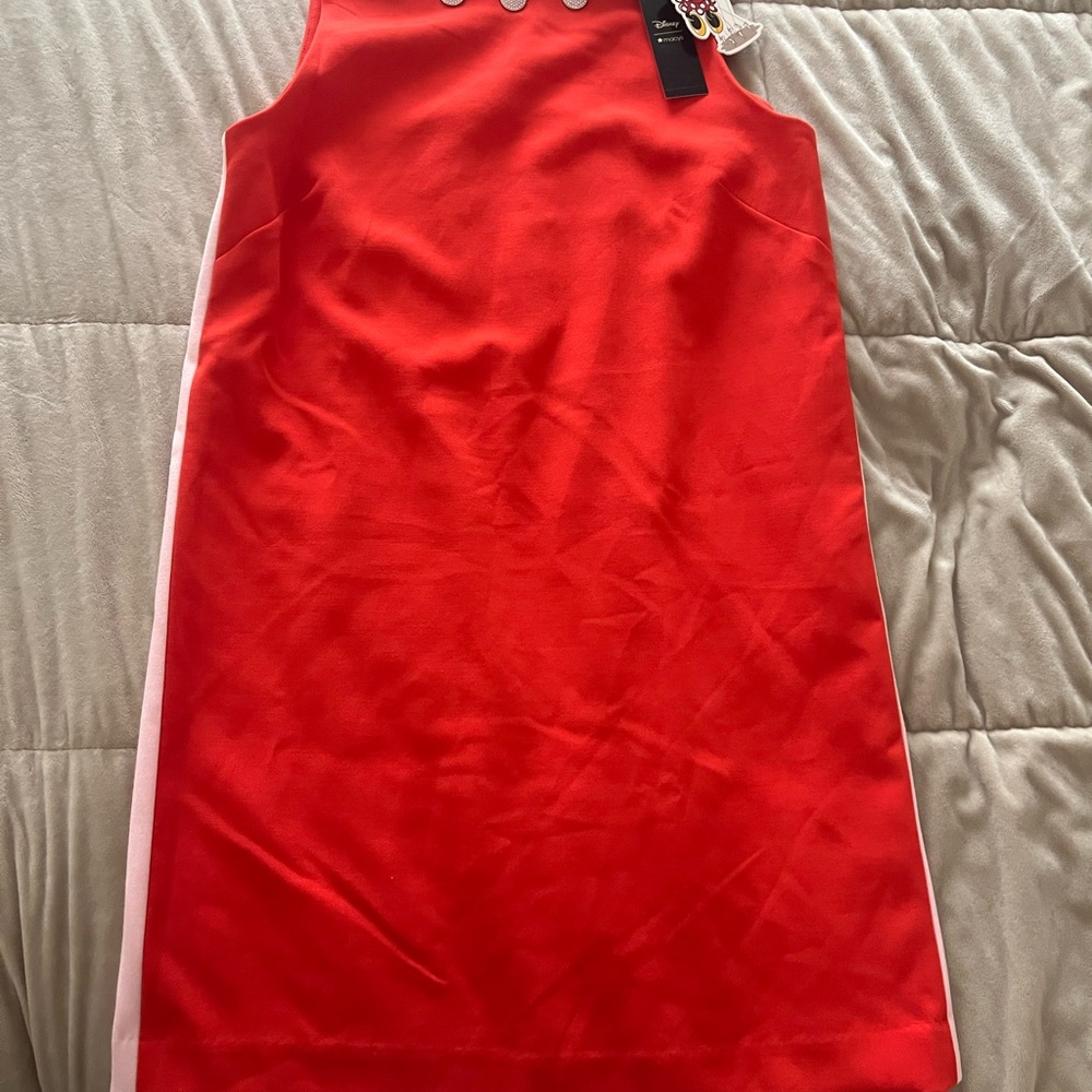 Red Sleeveless Dress with Button Detail